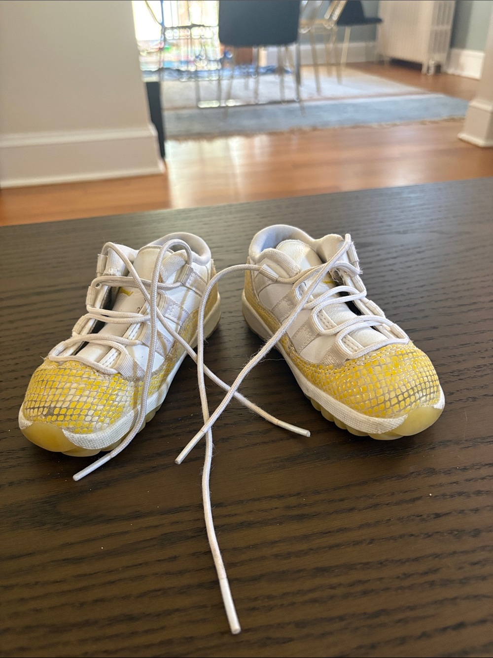 Toddler Jordan Retro 11 Snakeskin White and Yellow Athletic Sneakers